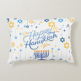 Almofada Decorativa Feliz Hanukkah Azul e Dourado