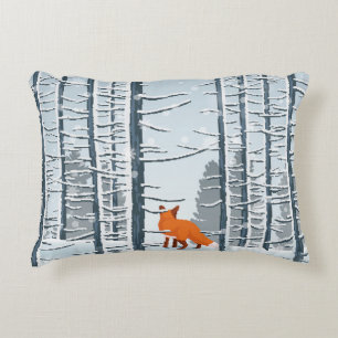 Almofada Decorativa Feliz inverno com Paisagem Florestal e Raposa Anim