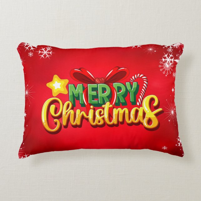 Almofada Decorativa Feliz Natal Feliz Natal Vermelho, feriado verde (Frente)