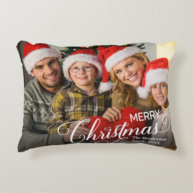Almofada Decorativa Feliz Natal Foto Personalizada Simples (Frente)