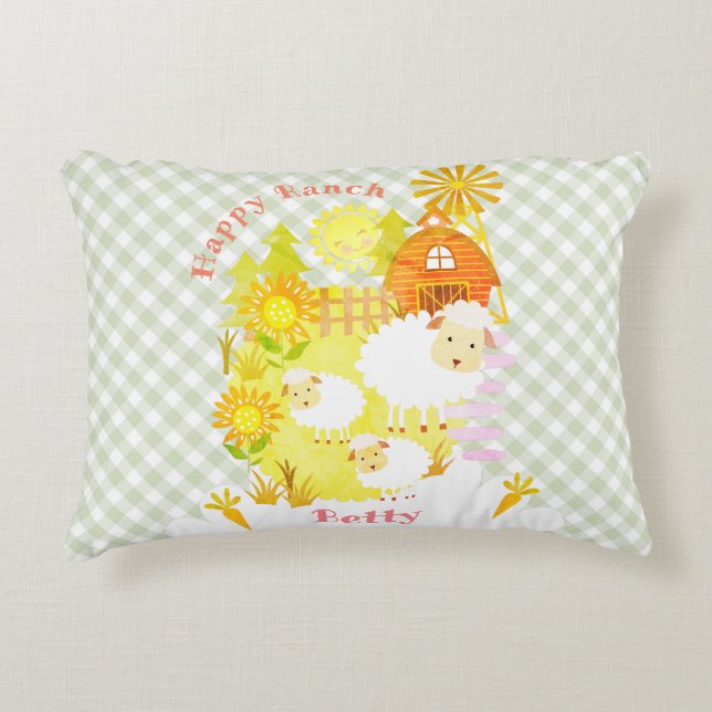 Almofada Decorativa Feliz Ranch Sheep Personalizado. (Frente)