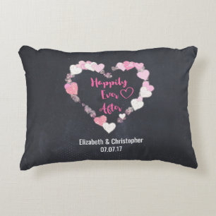Almofada Decorativa Felizmente Depois De Um Casamento Com Corações Cor