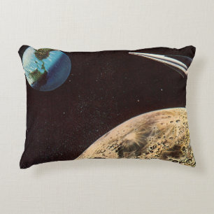 Almofada Decorativa Ficção Científica Vintage, Nave Espacial Sobre a L
