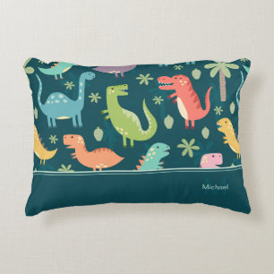 Almofada Decorativa Filhinho Monograma Azul com Padrão Dinossauro