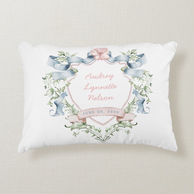 Almofada Decorativa Fita azul e rosa, Fita do Grande Milênio, Bebê (Frente)