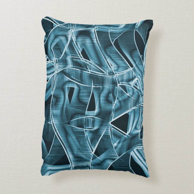 Almofada Decorativa Fitas curvas, néon azul com alivio e sobreposição (Verso(Vertical))