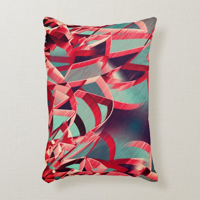 Almofada Decorativa Fitas vermelhas curvas sobre cinzas azuladas, perf (Frente(Vertical))