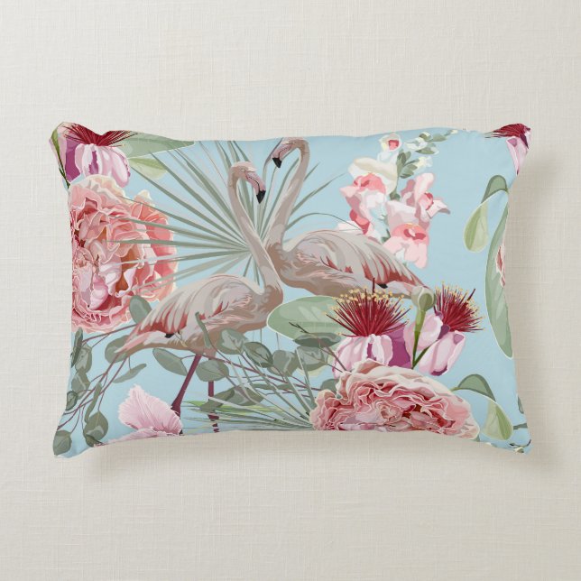 Almofada Decorativa Flamingo lover trendy padrão floral azul (Frente)