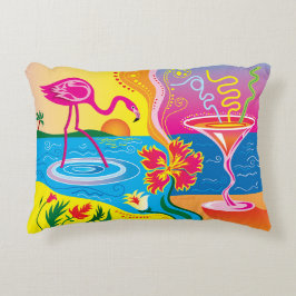 Almofada Decorativa Flamingo Rosa e Coquetel de Verão