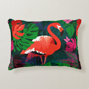 Almofada Decorativa Flamingo rosa. Folhas tropicais, borboleta rosa,