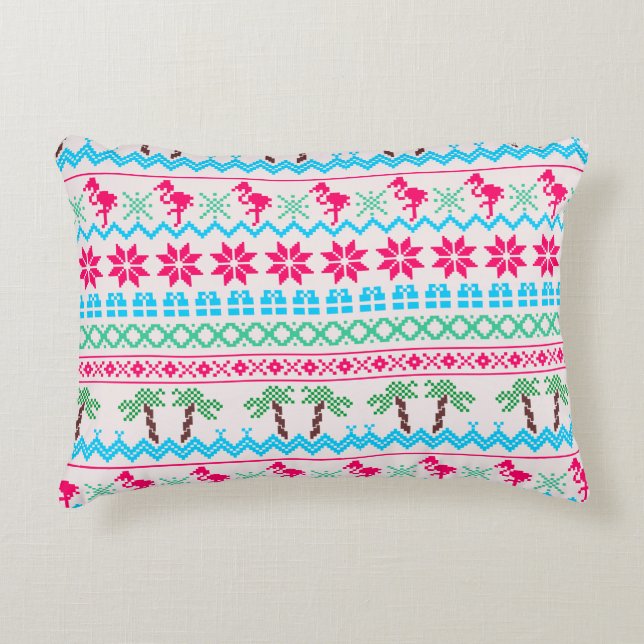 Almofada Decorativa Flamingo Tropical do Suéter de Natal Feio (Frente)