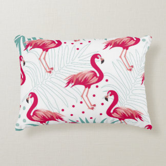 Almofada Decorativa Flamingo tropical e folhas, padrão de verão.