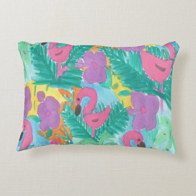Almofada Decorativa Flamingo Tropical Jungle Impressão (Verso)
