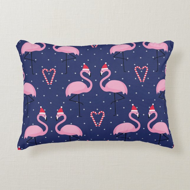 Almofada Decorativa Flamingo Xmas Hat Candy Patterno (Frente)