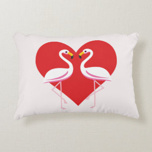 Almofada Decorativa Flamingos Cor-de-rosa branco-claro com coração ver