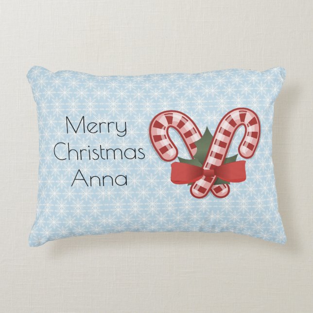 Almofada Decorativa Floco de neve azul doce, doce vermelho (Frente)