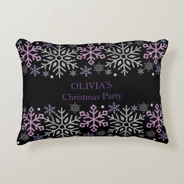 Almofada Decorativa Floco de neve Prata de Natal Roxo (Frente)