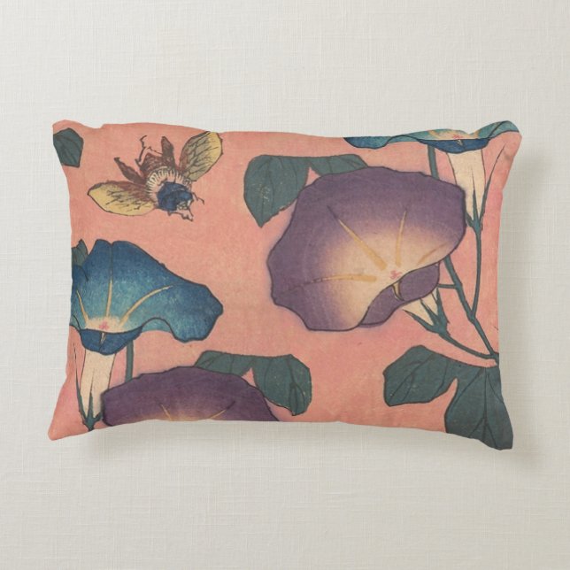 Almofada Decorativa Flor de Abelha Rosa Arte Clássica Hokusai (Verso)