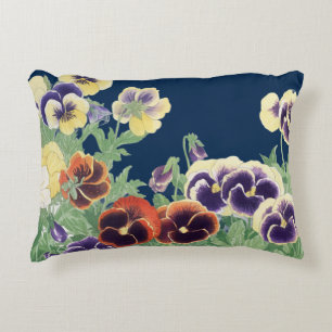 Almofada Decorativa Flor de Amor-Perfeito Japonesa Vintage Ukiyo-e Bot