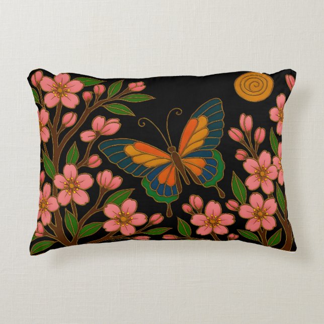 Almofada Decorativa Flor de Cerejeira Lua Borboleta (Frente)