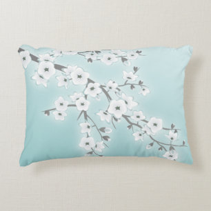 Almofada Decorativa Flor de Cerejeira (Sakura) Menta Branco