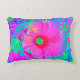 Almofada Decorativa Flor de Hibisco Vermelho, Rosa Psicodélico