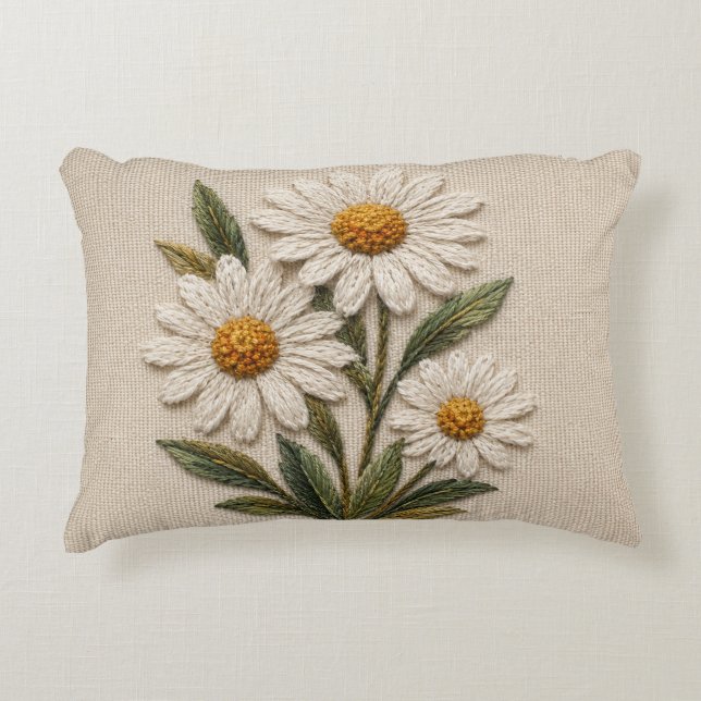 Almofada Decorativa Flor de Margarida Bordada (Frente)