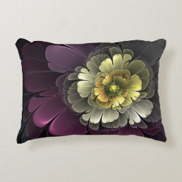 Almofada Decorativa Flor Fractal Abstrata Moderna Purpur Khaki Cinza