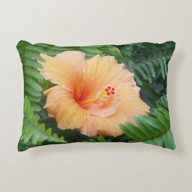 Almofada Decorativa Flor Laranja Hibiscus com Ferns (Frente)