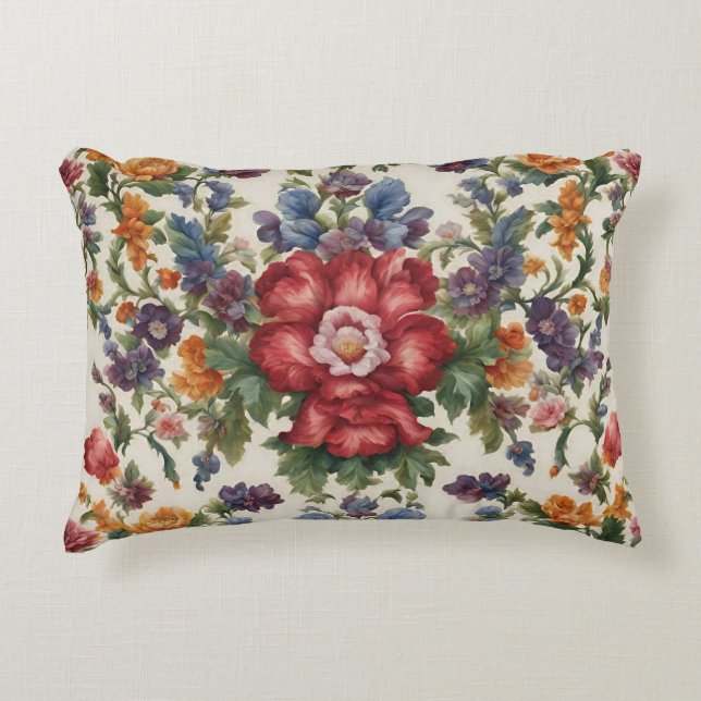 Almofada Decorativa Flor Vermelho Refinado Incrível e Flores Delicadas (Frente)