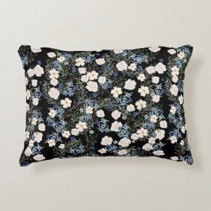 Almofada Decorativa Floral Aquarela Flores Selvagens Folhas Azuis Rosa