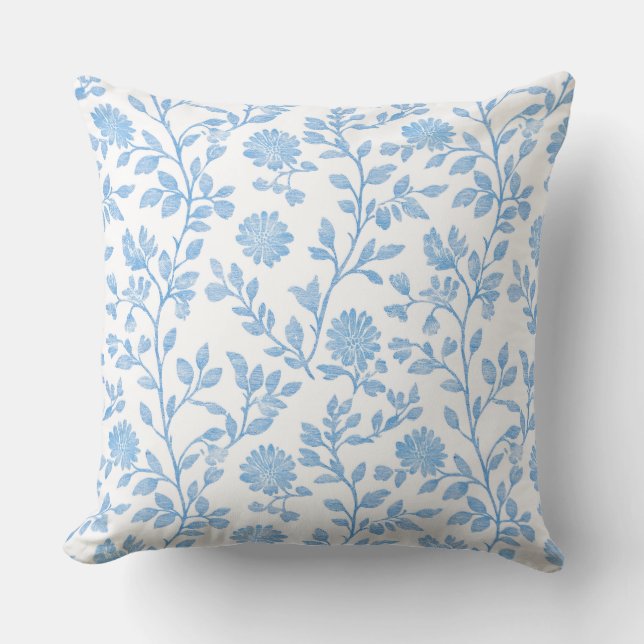 Almofada Decorativa Floral Azul e Branco (Frente)