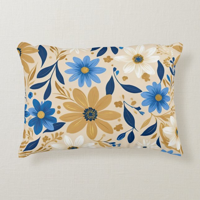 Almofada Decorativa floral azul e dourado (Frente)