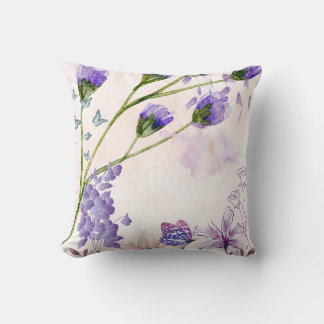 Almofada Decorativa Floral de Aquarela Lilás Roxo