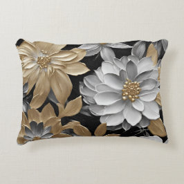 Almofada Decorativa Floral de Prata Dourada Preta