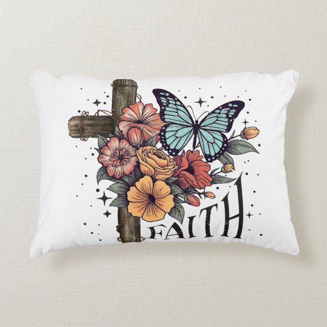 Almofada Decorativa Floral Faith Cross (Frente)