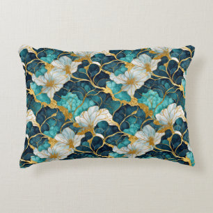 Almofada Decorativa Floral Japonês Verde Água Dourado
