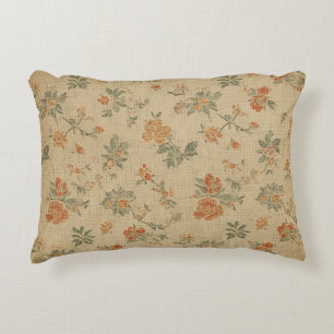 Almofada Decorativa Floral Laranja Queimada e Verde Salgueiro Vintage