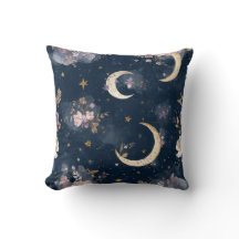 Almofada Decorativa Floral Lua e Estrelas