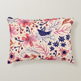 Almofada Decorativa Floral, pássaros, padrão contínuo de colheita.