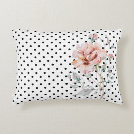 Almofada Decorativa Floral Rosa-d-água nos Polkadots Pretos