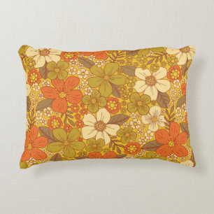 Almofada Decorativa Floral Verde Laranja e Verde Oleícola, Retro 60s/7
