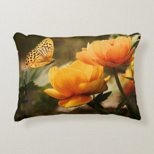 Almofada Decorativa Flores Amarelas Profundas Brilhantes com Borboleta