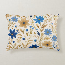 Almofada Decorativa Flores azuis e Douradas