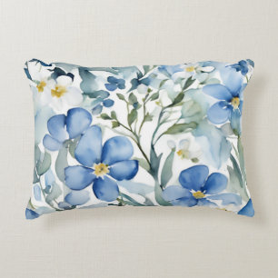 Almofada Decorativa Flores brancas azuis Aquarela Chic