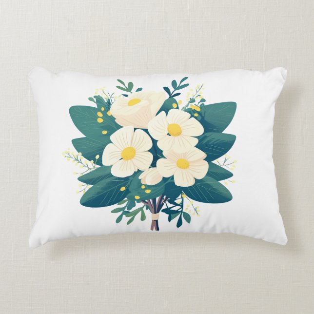 Almofada Decorativa Flores brancas - Flores brancas com folhas verdes (Frente)