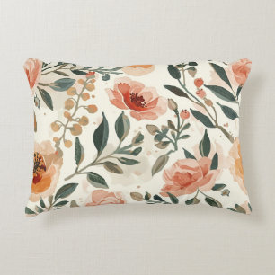 Almofada Decorativa Flores de Aquarela Laranja Pintura Botânica