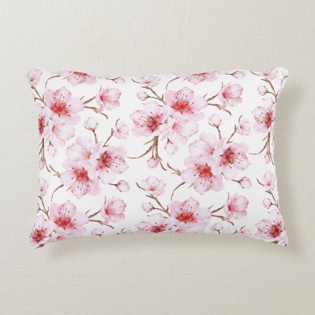 Almofada Decorativa Flores de Cerejeira Rosa Branco (Frente)