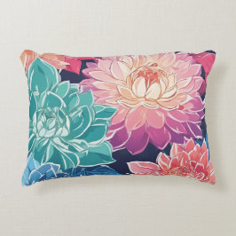 Almofada Decorativa Flores de Dahlia Coloridas Elegantes em Fundo Escu