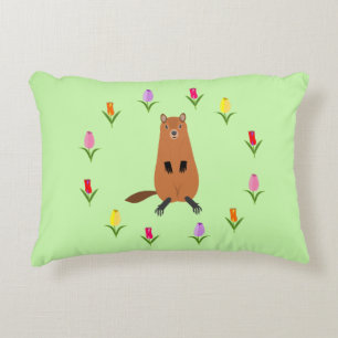 Almofada Decorativa Flores de Groundhog e Tulipas